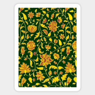 GREEN GOLD YELLOW GREEN POMEGRANATES ,POMEGRANATE FLOWERS, LEAVES Oriental Floral Swirls Sticker